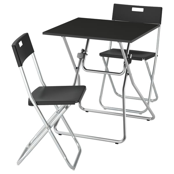 GUNDE / GUNDE table and 2 folding chairs, folding black/black, 67x67 cm