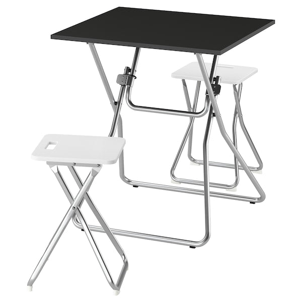 GUNDE / GUNDE - Table and 2 stools, folding black/folding white, 67x67 cm