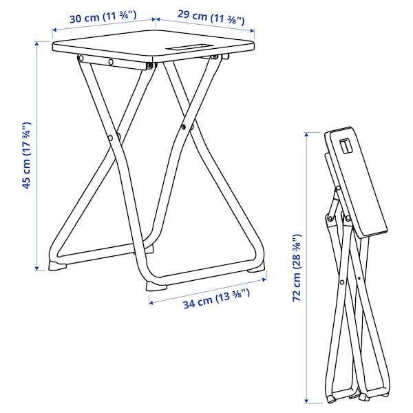 GUNDE / GUNDE - Table and 2 stools, folding black/folding white, 67x67 cm