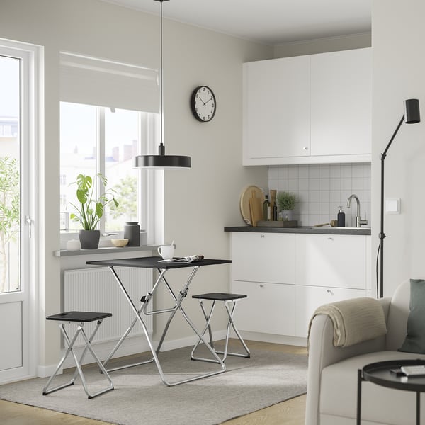 GUNDE / GUNDE table and 2 stools, folding black/folding black, 67x67 cm