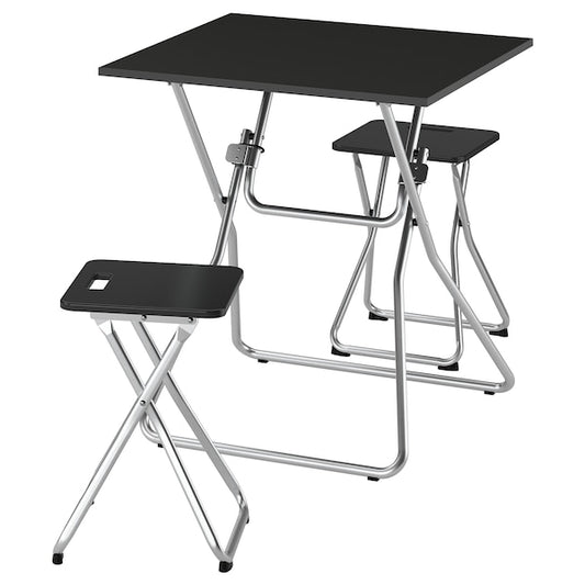 GUNDE / GUNDE - Table and 2 stools, folding black/folding black, 67x67 cm