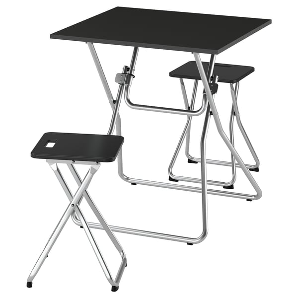 GUNDE / GUNDE table and 2 stools, folding black/folding black, 67x67 cm