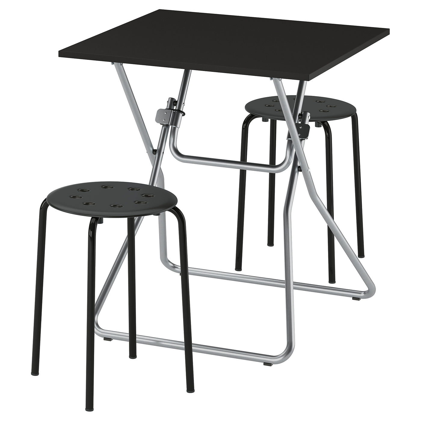 GUNDE / MARIUS table and 2 stools, folding black/black, 67x67 cm