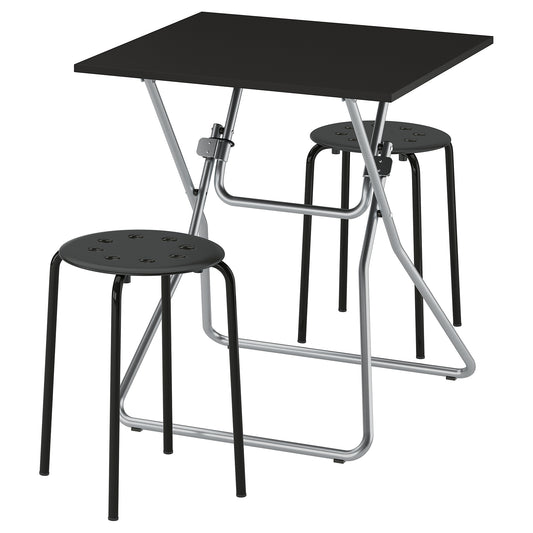 GUNDE / MARIUS table and 2 stools, folding black/black, 67x67 cm