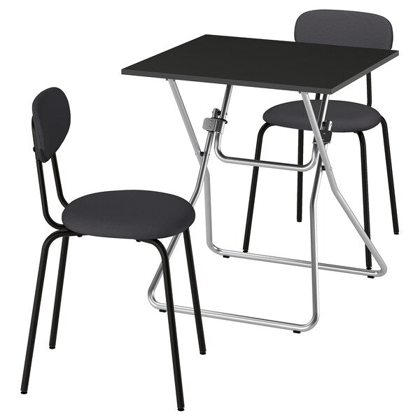 GUNDE / ÖSTANÖ - Table and 2 chairs, folding black/Remmarn dark grey,67x67 cm