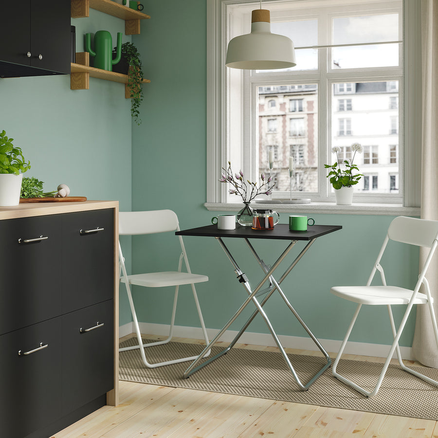 GUNDE / VIHALS table and 2 folding chairs, folding black/white, 67x67 cm