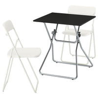 GUNDE / VIHALS table and 2 folding chairs, folding black/white, 67x67 cm