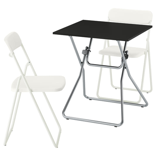 GUNDE / VIHALS table and 2 folding chairs, folding black/white, 67x67 cm