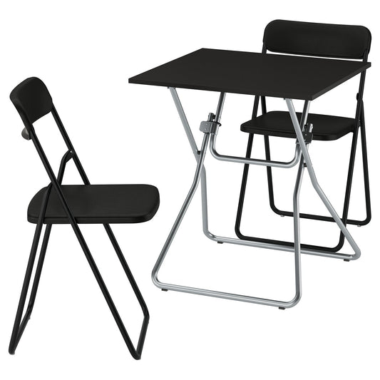 GUNDE / VIHALS table and 2 folding chairs, folding black/black, 67x67 cm