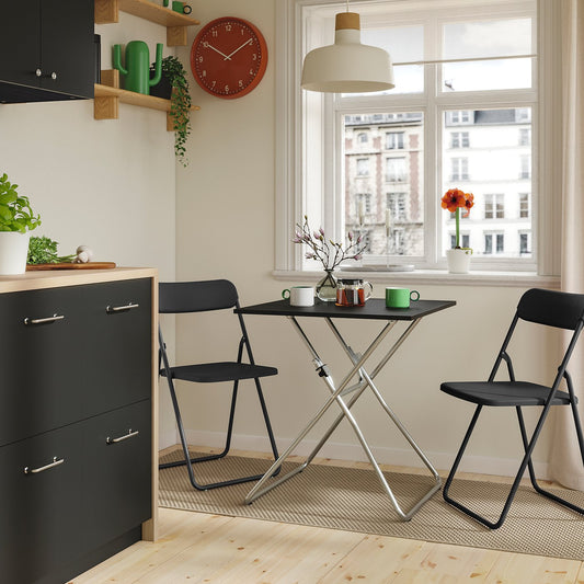 GUNDE / VIHALS table and 2 folding chairs, folding black/black, 67x67 cm