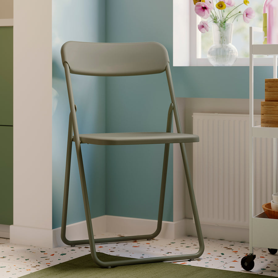 GUNDE / VIHALS table and 2 folding chairs, folding black/green, 67x67 cm