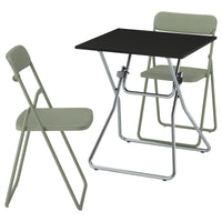 GUNDE / VIHALS table and 2 folding chairs, folding black/green, 67x67 cm