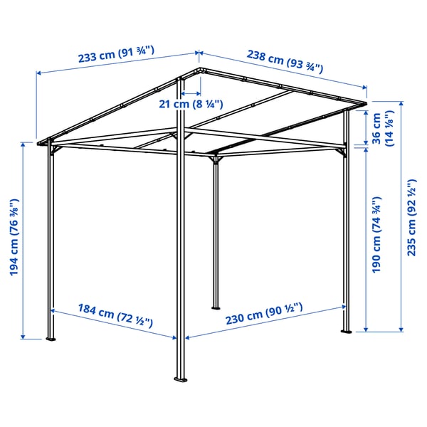 GUNNÖN gazebo, dark grey/grey, 238x233 cm
