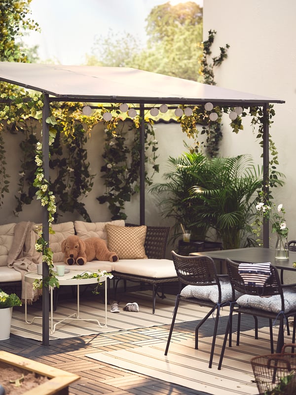 GUNNÖN gazebo, dark grey/grey, 238x233 cm