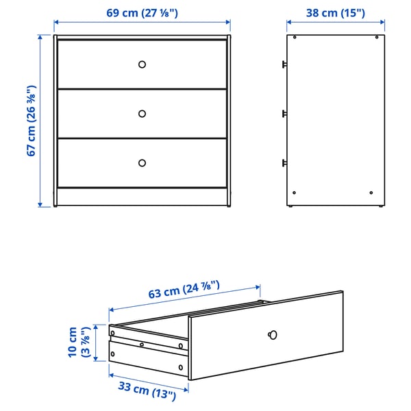 GURSKEN - GURSKEN Chest of 3 drawers, light beige, 69x67 cm