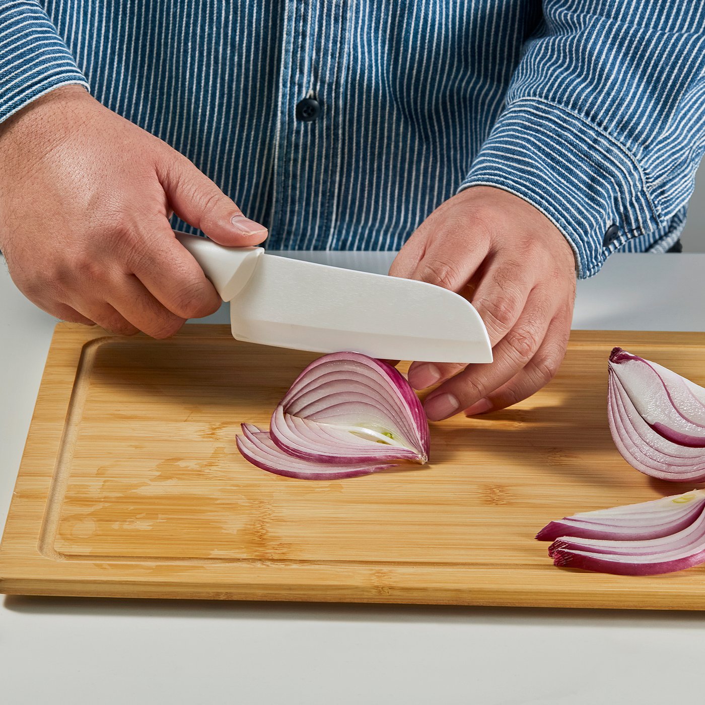 HACKIG 3-piece knife set, ceramic white/beige