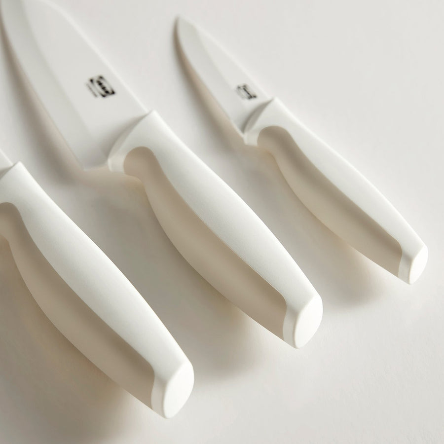 HACKIG 3-piece knife set, ceramic white/beige
