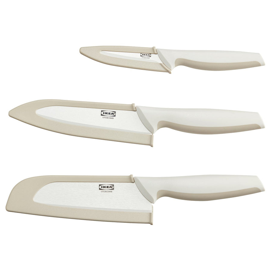 HACKIG 3-piece knife set, ceramic white/beige