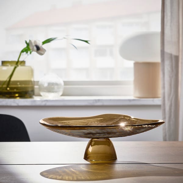 Ikea HÄCKPOPPEL - Decorative bowl with base, brown,24 cm