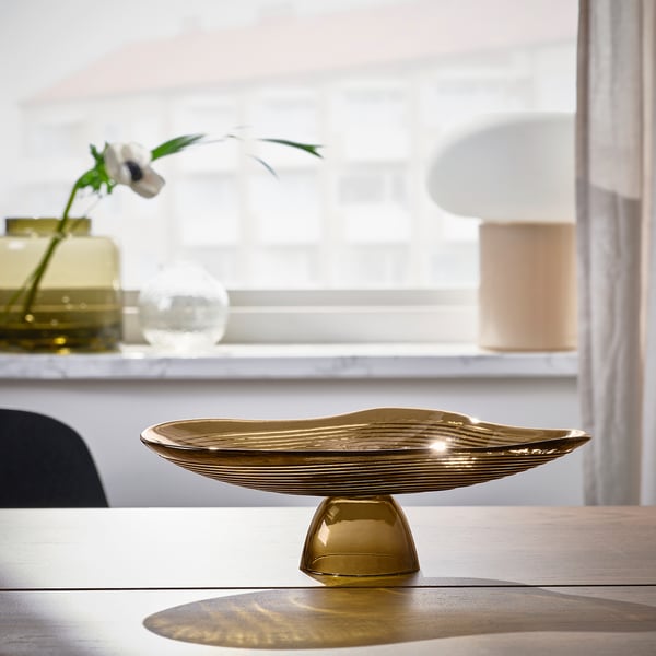 HÄCKPOPPEL decorative bowl with base, brown, 24 cm