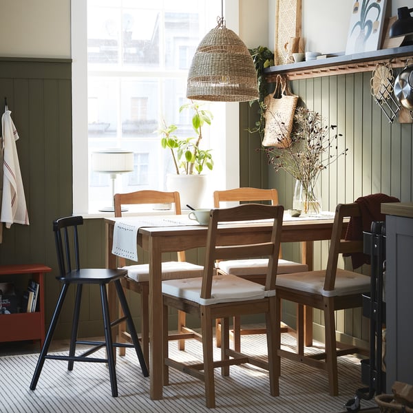HÄGERNÄS table and 4 chairs, antique stain pine, 118x74 cm