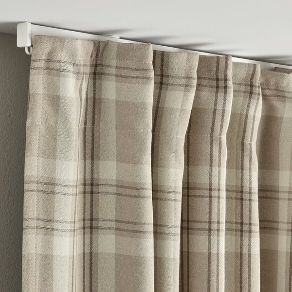 HÄGGVECKMAL room darkening curtains, 1 pair, beige/with heading tape, 145x300 cm