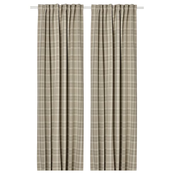 HÄGGVECKMAL room darkening curtains, 1 pair, beige/with heading tape, 145x300 cm
