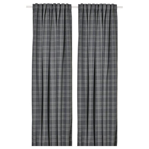 HÄGGVECKMAL room darkening curtains, 1 pair, dark grey/with heading tape, 145x300 cm