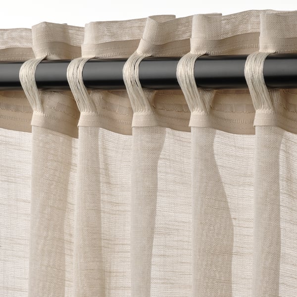 HÄLLEBRÄCKA sheer curtains, 1 pair, light beige/with heading tape, 145x300 cm