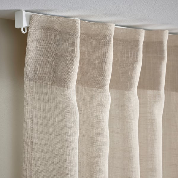 HÄLLEBRÄCKA - Thin curtain, 2 sheets, light beige,145x300 cm