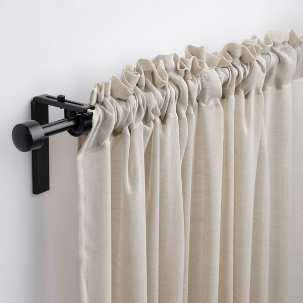 HÄLLEBRÄCKA sheer curtains, 1 pair, light beige/with heading tape, 145x300 cm