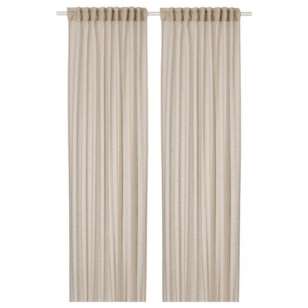 HÄLLEBRÄCKA sheer curtains, 1 pair, light beige/with heading tape, 145x300 cm