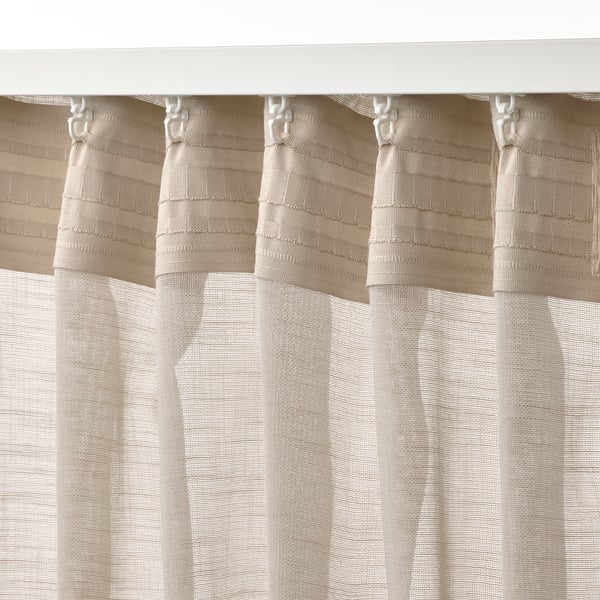 HÄLLEBRÄCKA sheer curtains, 1 pair, light beige/with heading tape, 145x300 cm