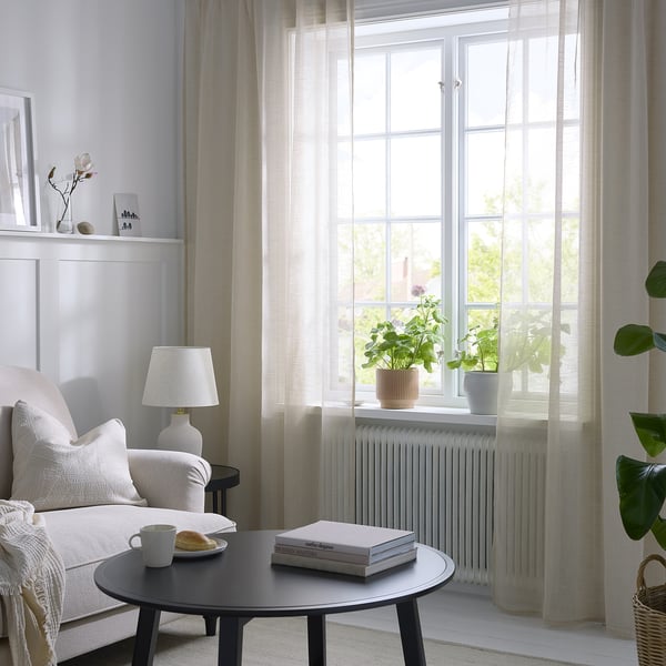 HÄLLEBRÄCKA - Thin curtain, 2 sheets, light beige,145x300 cm