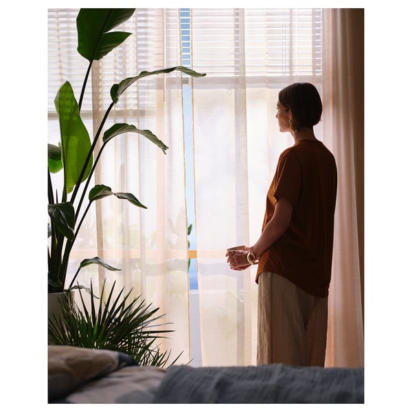 HÄLLEBRÄCKA - Thin curtain, 2 sheets, light beige,145x300 cm