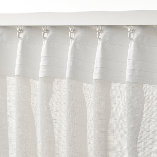 HÄLLEBRÄCKA sheer curtains, 1 pair, white/with heading tape, 145x300 cm