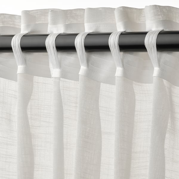 HÄLLEBRÄCKA sheer curtains, 1 pair, white/with heading tape, 145x300 cm