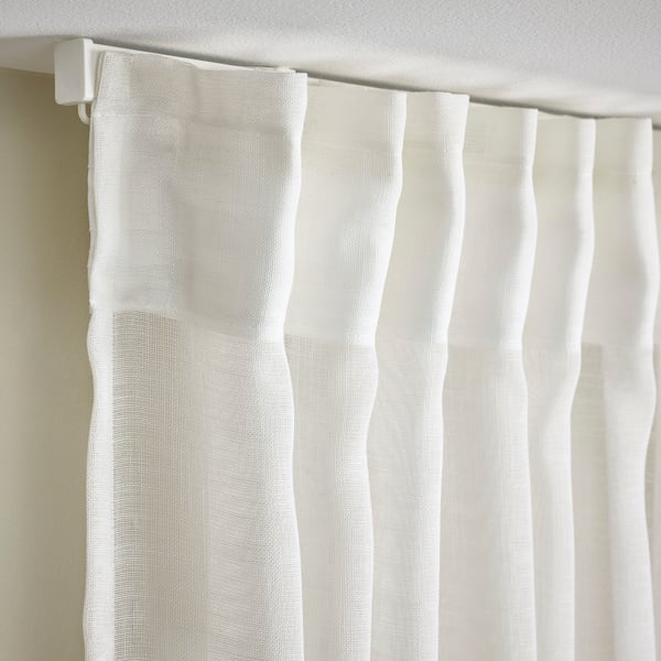 HÄLLEBRÄCKA sheer curtains, 1 pair, white/with heading tape, 145x300 cm