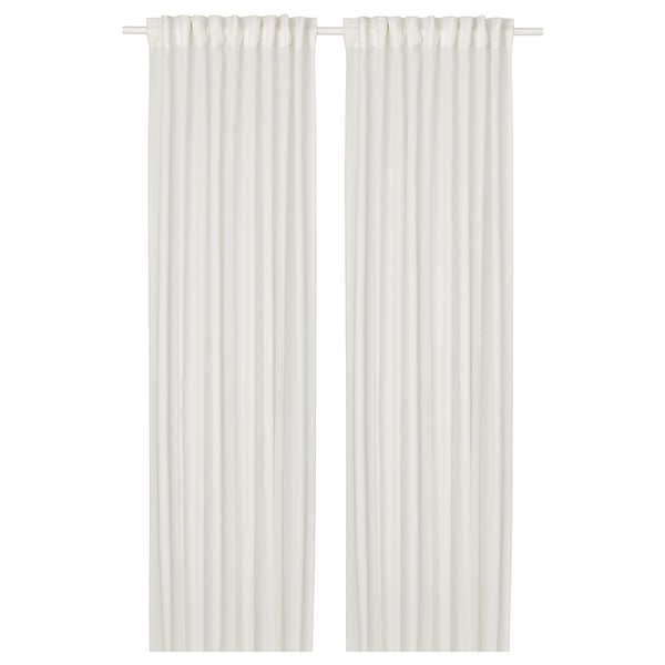 HÄLLEBRÄCKA sheer curtains, 1 pair, white/with heading tape, 145x300 cm