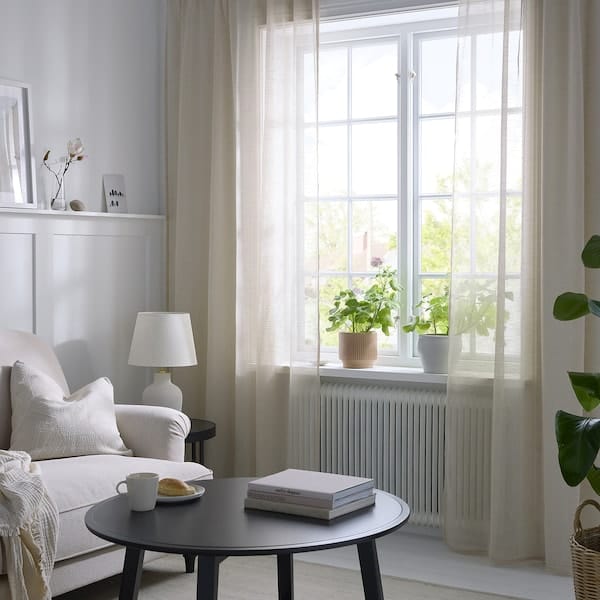 Ikea HÄLLEBRÄCKA - Thin curtain, 2 sheets, light beige,145x300 cm