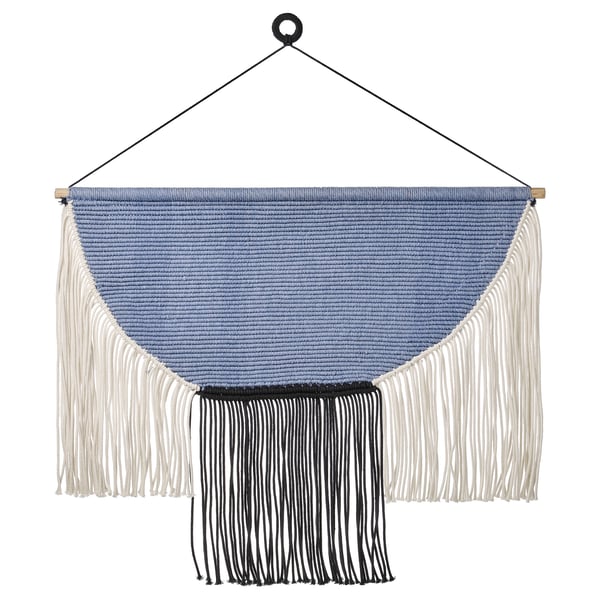 HÄNGALM hanging tapestry, beige black/light lilac-blue, 85x60 cm
