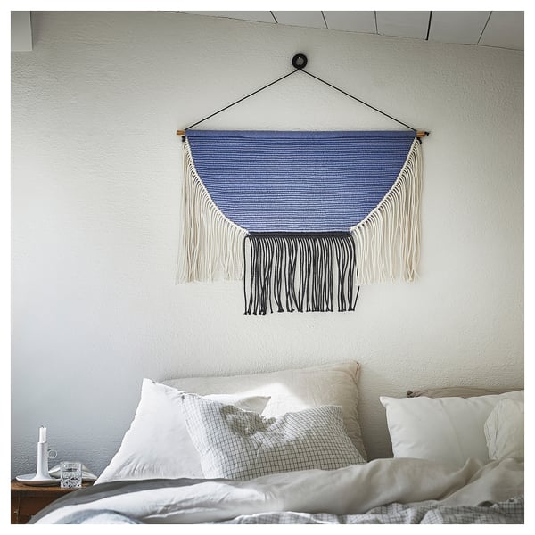 HÄNGALM hanging tapestry, beige black/light lilac-blue, 85x60 cm