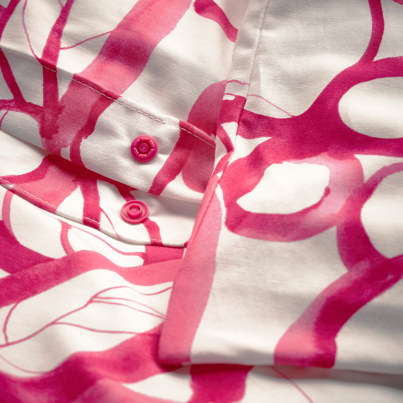 HÄRLIR duvet cover and 2 pillowcases, white bright pink/floral pattern, 240x220/50x80 cm