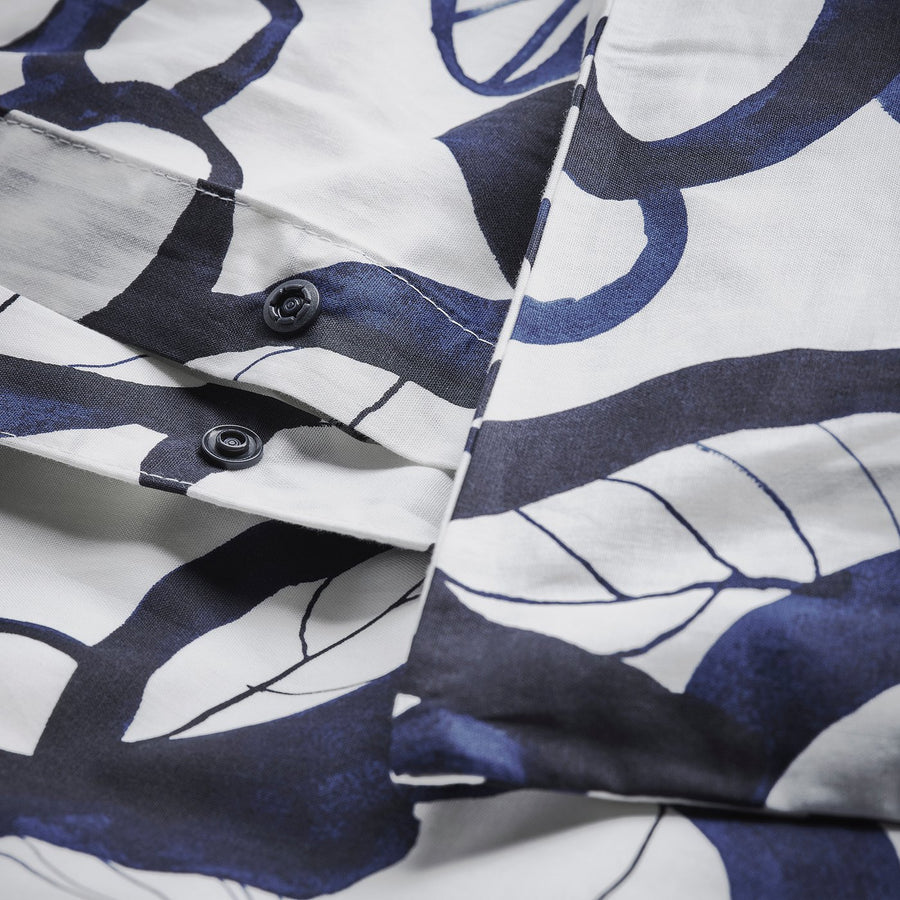 HÄRLIR duvet cover and pillowcase, white black/blue floral pattern, 200x150 cm