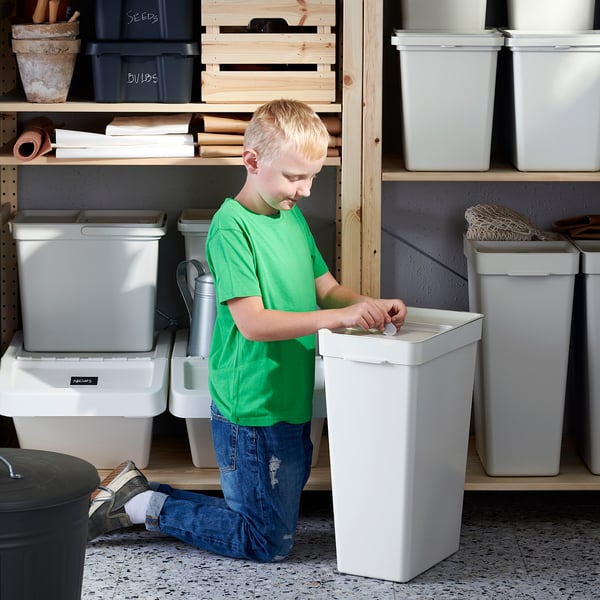 HÅLLBAR bin with lid, light grey, 22 l