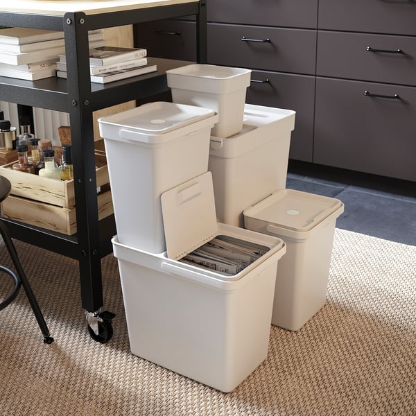 HÅLLBAR bin with lid, light grey, 3 l