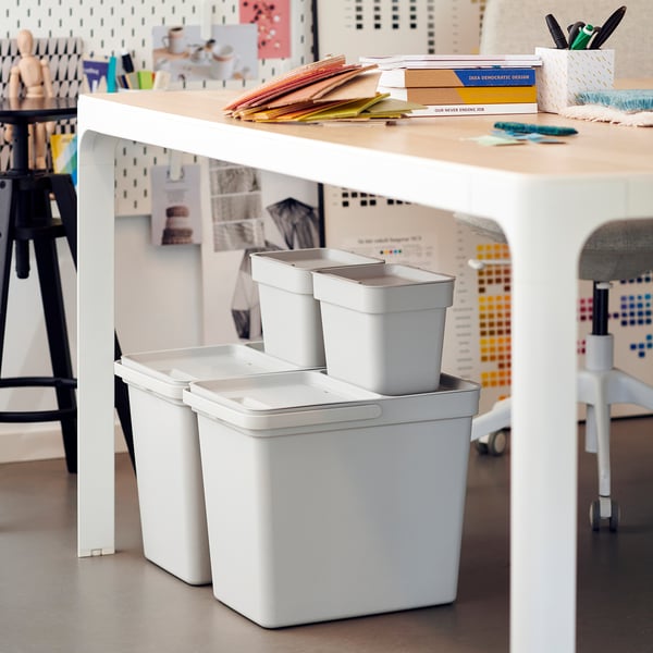 HÅLLBAR - HÅLLBAR Bin with lid, light grey, 22 l