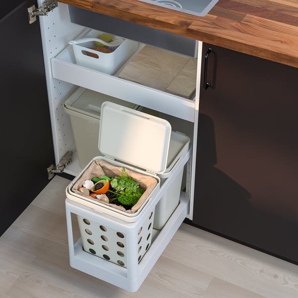 HÅLLBAR bin with lid for organic waste, light grey, 10 l