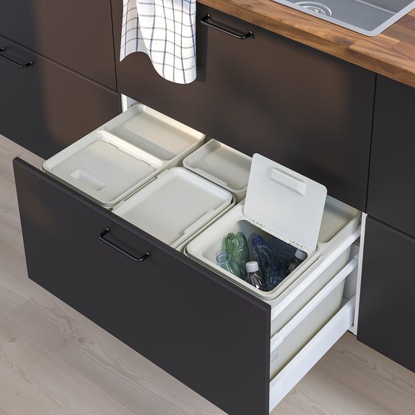 HÅLLBAR - Waste sorting solution, for METOD kitchen drawer/light grey, 57 l