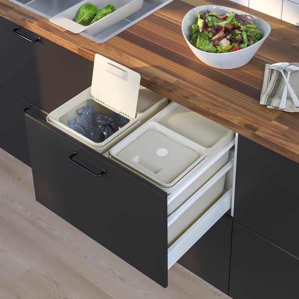 HÅLLBAR waste sorting solution, for METOD kitchen drawer/light grey, 44 l